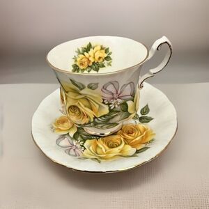 Vintage Royal Crest Standard Fine Bone China England Yellow Rose Cup and Saucer